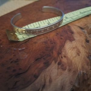 Navajo sterling silver & 14k gold vintage stamped cuff bracelet about 3 inches W